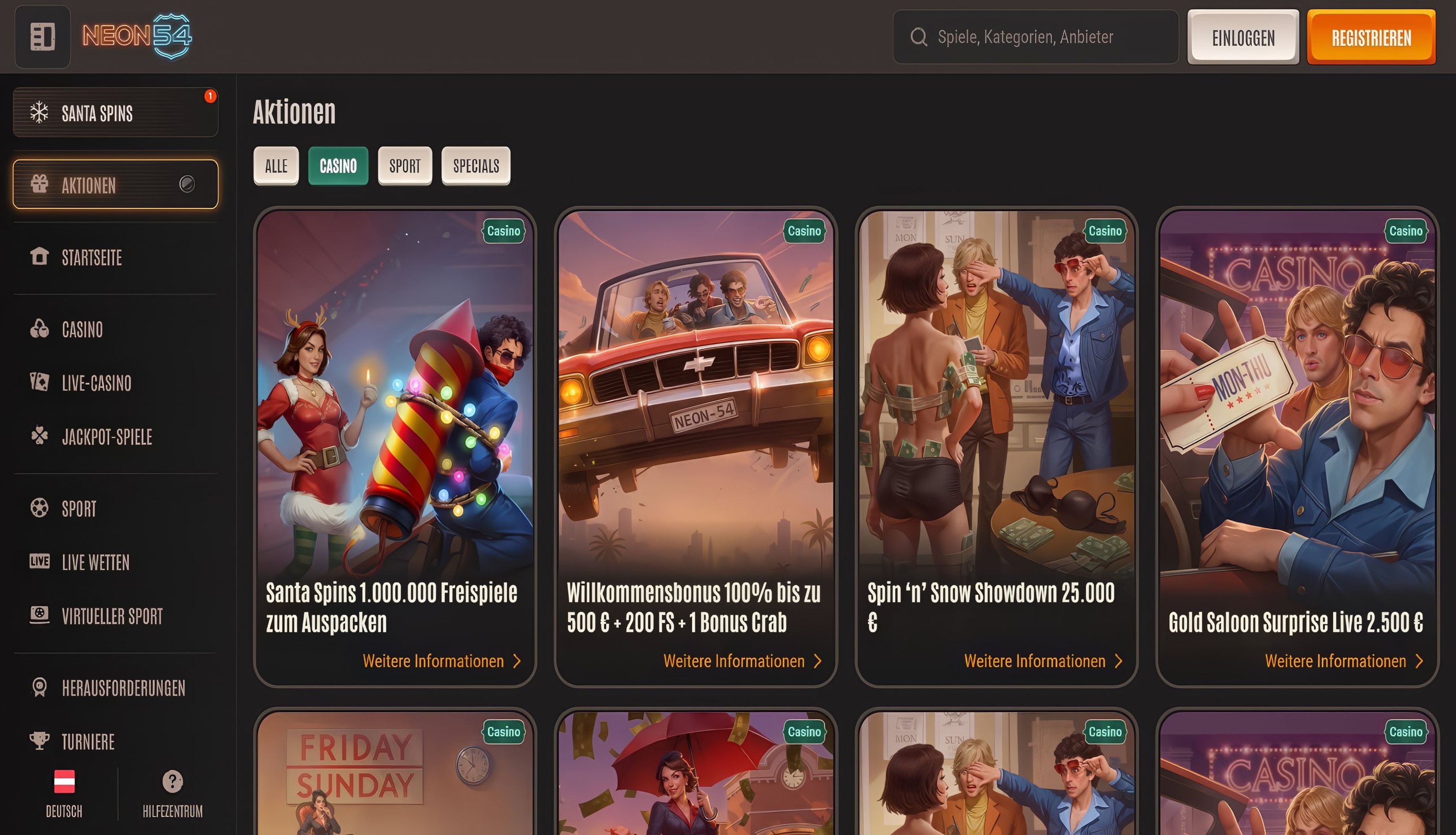 Neon54 Casino desktop screenshot 1